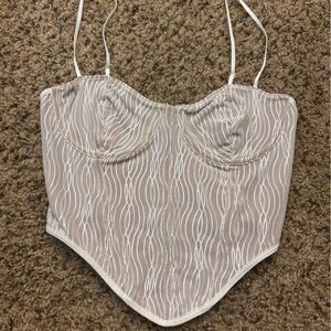 White Fox Boutique Beige and White Patterned Crop Top